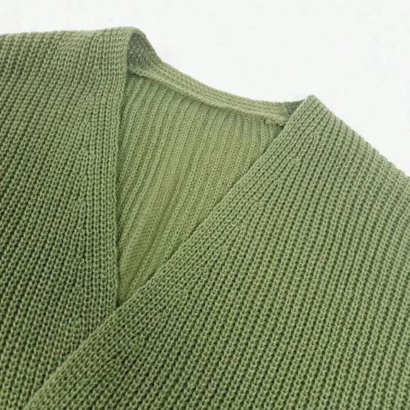Army Green Casual Women's Solid Drop Shoulder Open Front Cardigan - Picture 3 of 8